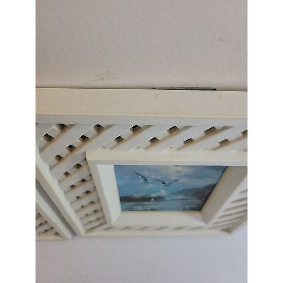 Vintage Set of 2 Homco Seashore Seagull Pictures White Lattice Framed 9"x8" - Picture 3 of 10